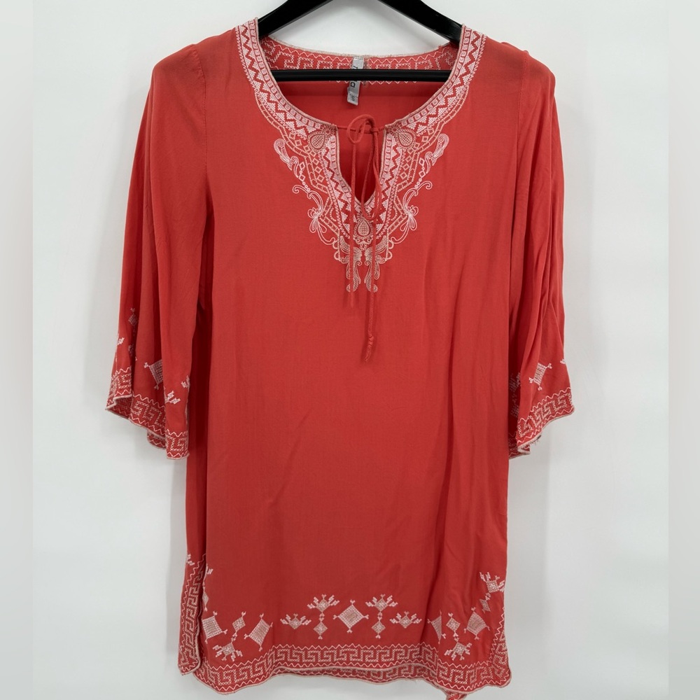 miilla clothing Peachy Orange‎ Lightweight Dress/Coverup Embroidered EUC size S